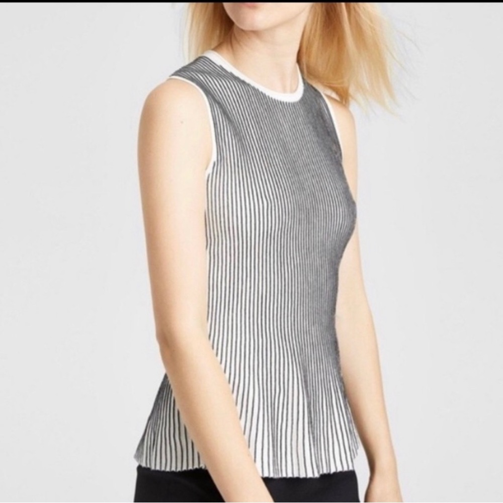 Theory Canelis Knit Striped Peplum Tank in Black/White